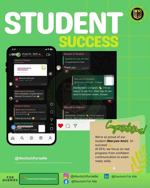 WhatsApp chat congratulating Maryam on her A1 result