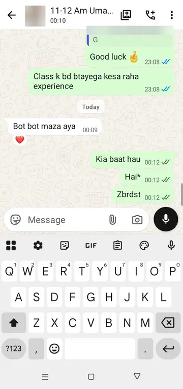WhatsApp message from Umar (First class): Bot bot maza aya